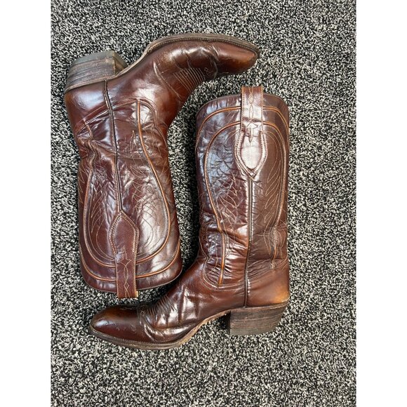 Vintage Dan Post Mens Size 10B Brown Spanish Leather Western Cowboy Rodeo Boots - Picture 15 of 16